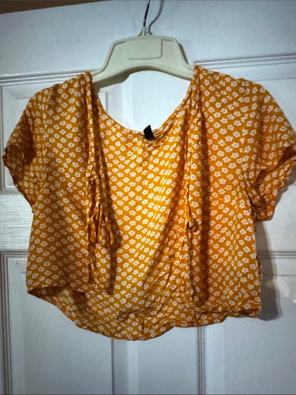 Divided Yellow Floral Tie-Front Blouse
